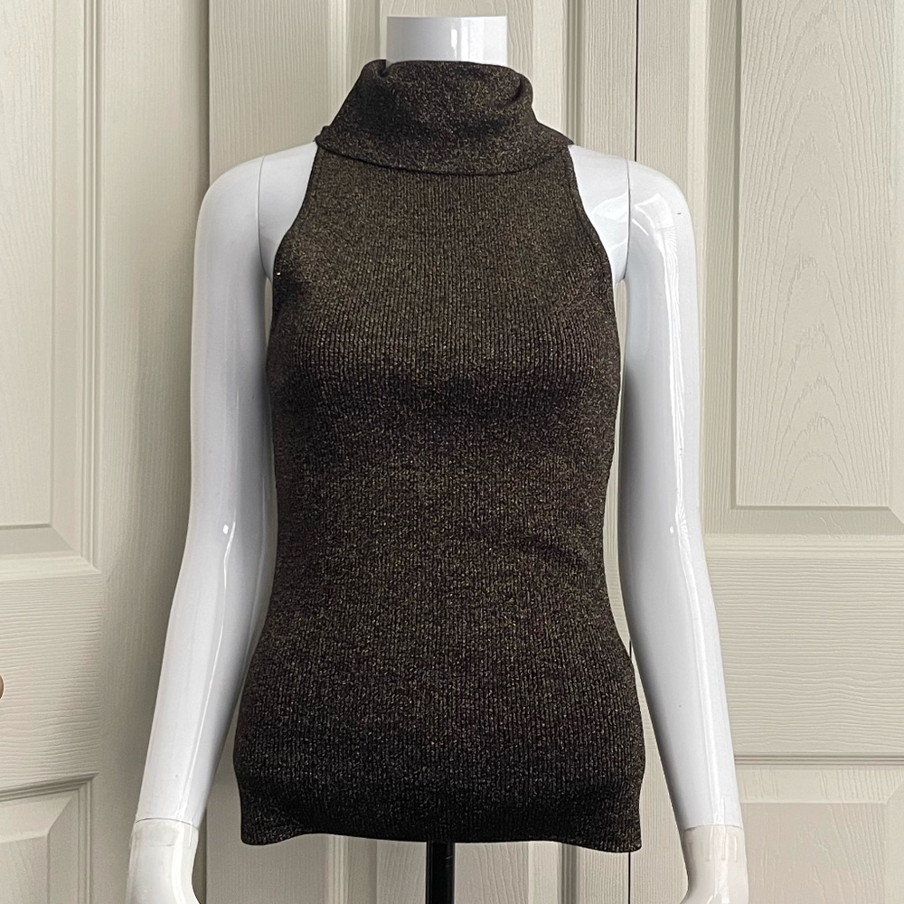 NWT A.L.C. Susanna Metallic Knit Halter Turtleneck Top -Bronze Shimmer. #0146